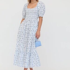 Elegant Blue Floral Women's Dress